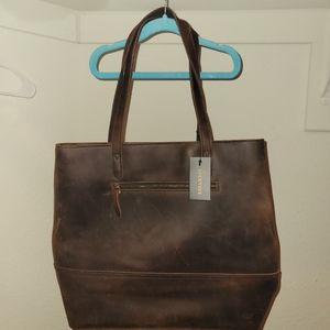 Luckysgy Brown Leather Tote Bag